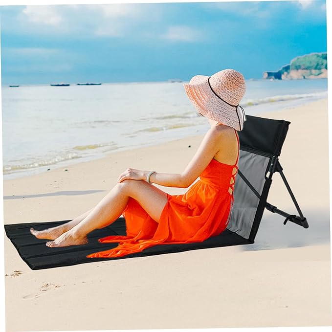 Beach Mat Lounge Chair Folding Beach Lounger with Breathable Mesh Backrest Lightweight Floor Chair for Swimming Pool Camping Fishing Hiking Travel(Black)