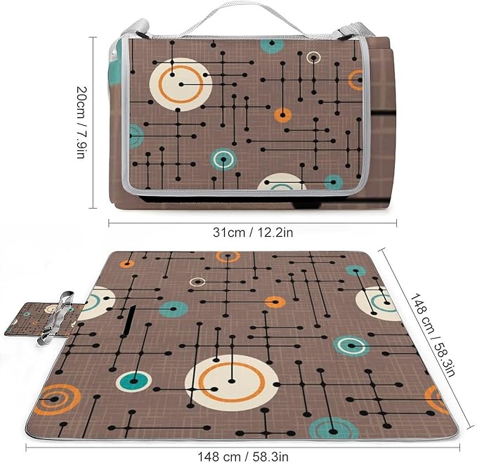 Modern Mid Century Seamless Abstract Pattern Waterproof Outdoor Picnic Blanket Sandproof Beach Mat for Camping Hiking Grass Travelling