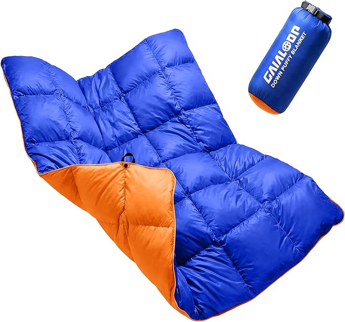 Down Puffy Blanket for Car Camping Outdoor Travel Backpacking Duck Down Lightweight Portable Soft Warm Cozy Camping Blanket Quilt 53x78 Lake Blue