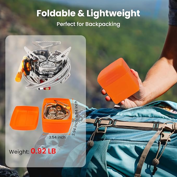 Portable Propane Camping Stove for Outdoor - GEEKHOM 6800W Windproof Gas Stove with Piezo Ignition 2-Fuel Butane Propane Backpacking Stove for Hiking &amp Picnics Tripod Base &amp Adapter