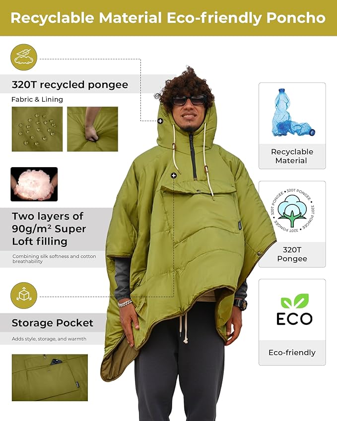KingCamp Wearable Hoodie Blanket Poncho Ultralight Water-Repellent Wearable Sleeping Bag for Sports Camping for Teens Kids