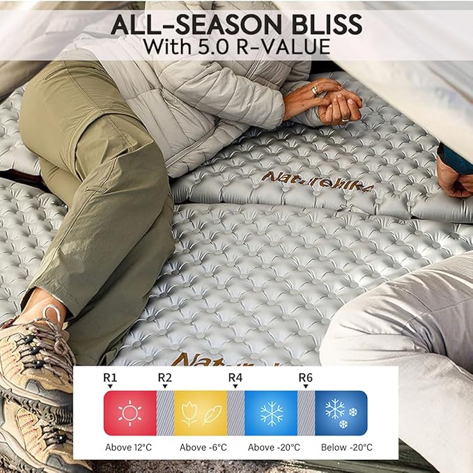 Naturehike Self-Inflating Sleeping Mats for Camping 3'' Ultra Thick Camping Mat 5.8 R-Value Insulated Camping Mattress 4-Season Inflatable Foam Camping Mat for Car Hiking(R5.8 Rectangles - Plus)