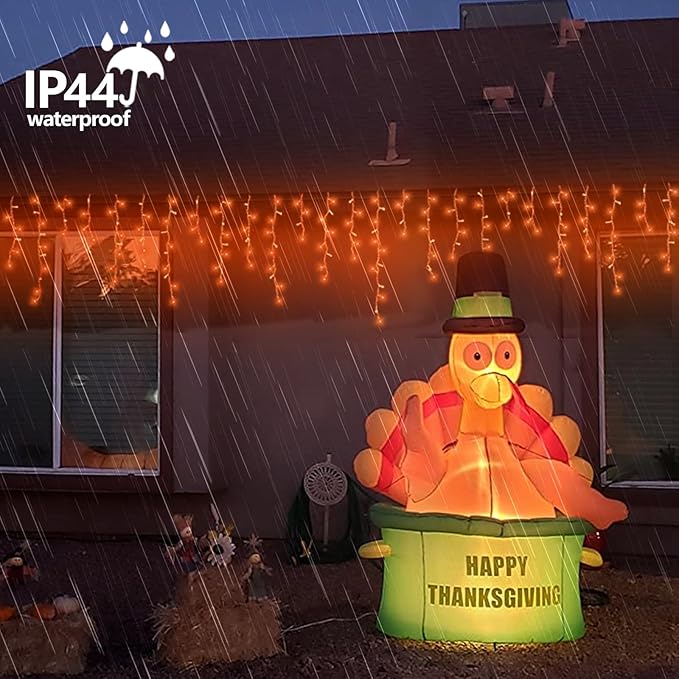 QITONG Orange Icicle Lights for Outside 33ft 400 LED String Light with 8 Modes Clear Wire Connectable Icicle Christmas Lights Indoor Plug in for Halloween Thanksgiving Fall Décor