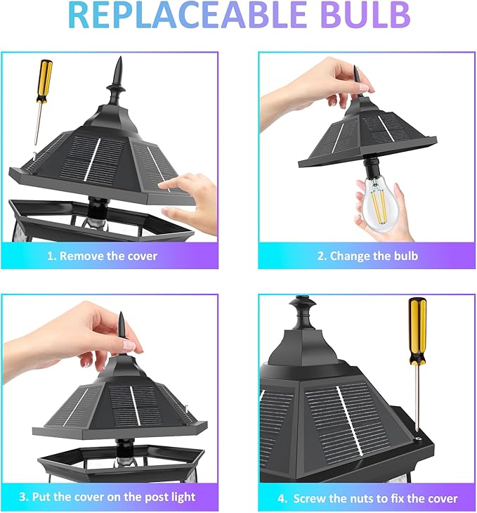 Solar Lamp Post Lights Outdoor Waterproof with Pier Mount Base 20 H Large Aluminum Outside Solar Lights for Yard Dusk to Dawn Outdoor Column Lights for Garden Pathway Patio(1 Pack)
