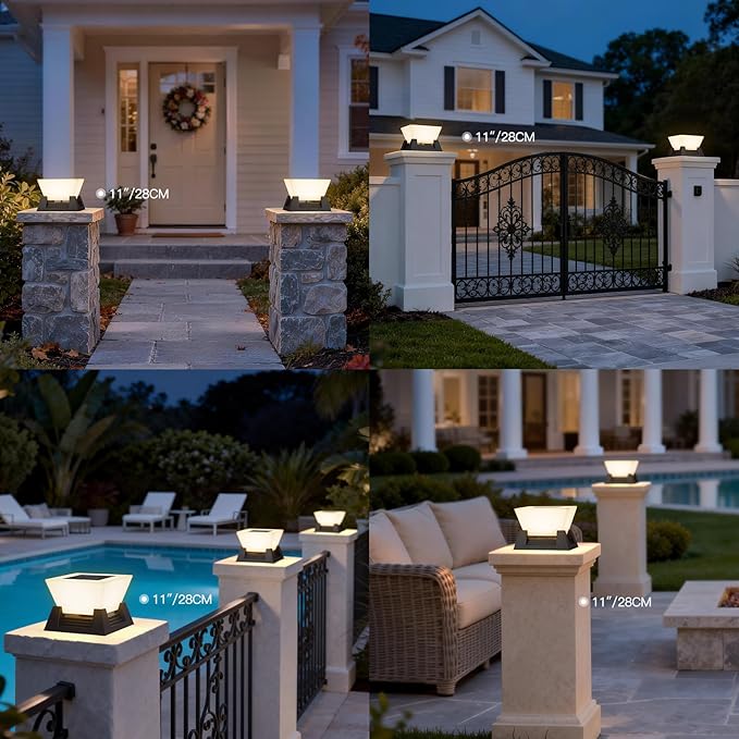 11.02 Modern Outdoor Post Lights 3000K LED Solar Lamp Post Light IP54 Solar Pillar Lights Outdoor Waterproof Square Outside Light Columns Column Lighting for Patio Fence Deck Garden Driveway