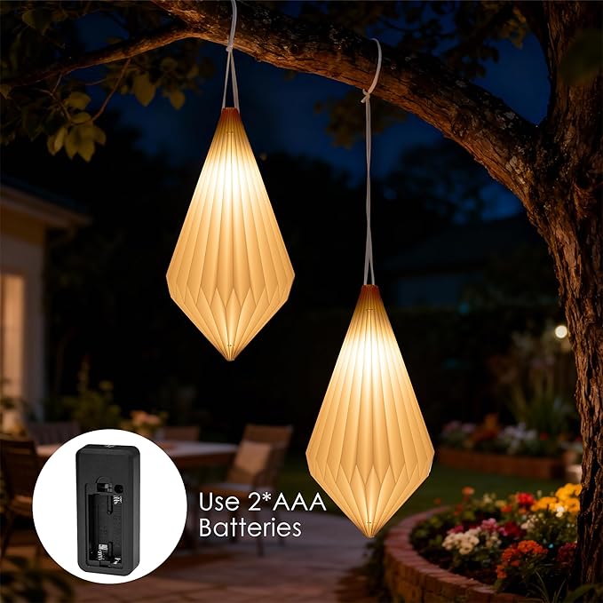 Battery Operated Outdoor Paper Lantern for Patio &amp Garden — 2Pack Waterproof Hanging Decorative Light with Remote Timer Foldable Paper Lantern with String for Backyard Porch Decor