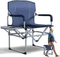 SHALLWE Oversized Director Chairs No Assembly Heavy Duty Folding Chair with Side Table for Camping Fold Up Outdoor Lawn Chairs for Adults Navy