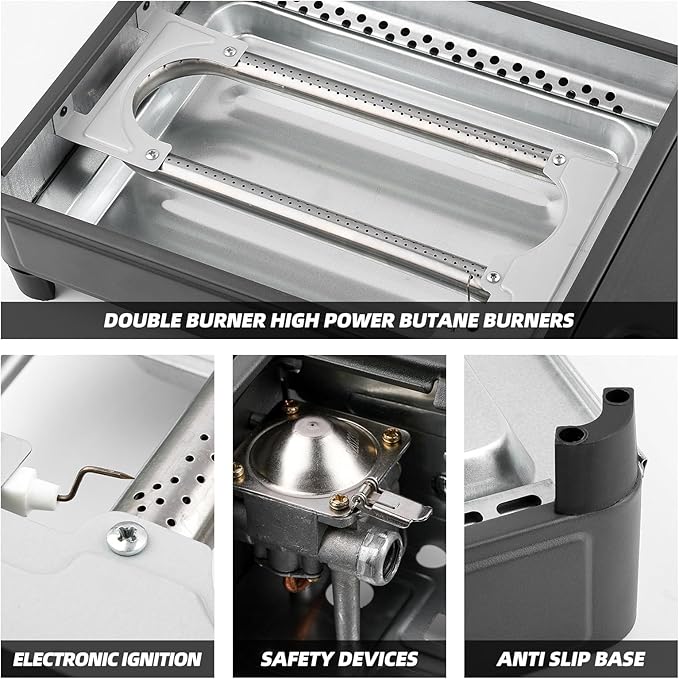 Butane Stove with Griddle Top and Carrying Case Portable Outdoor Cooking (Stove Griddle + Butane)
