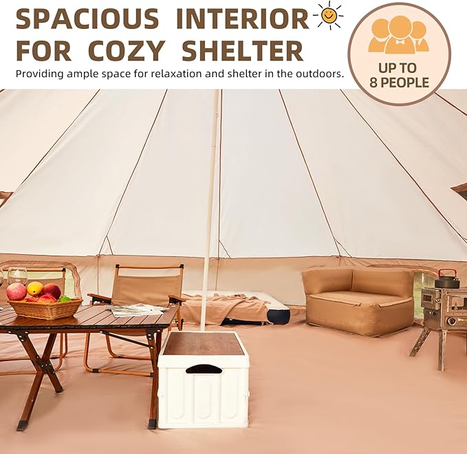 YOLENY Bell Tent Yurt Tent 4/6/8/10 Person 4 Season Waterproof Glamping Tents w/Stove Jack for Family Camping Outdoor Party Glamping Tents for Camping - 10/13.1/16.4FT
