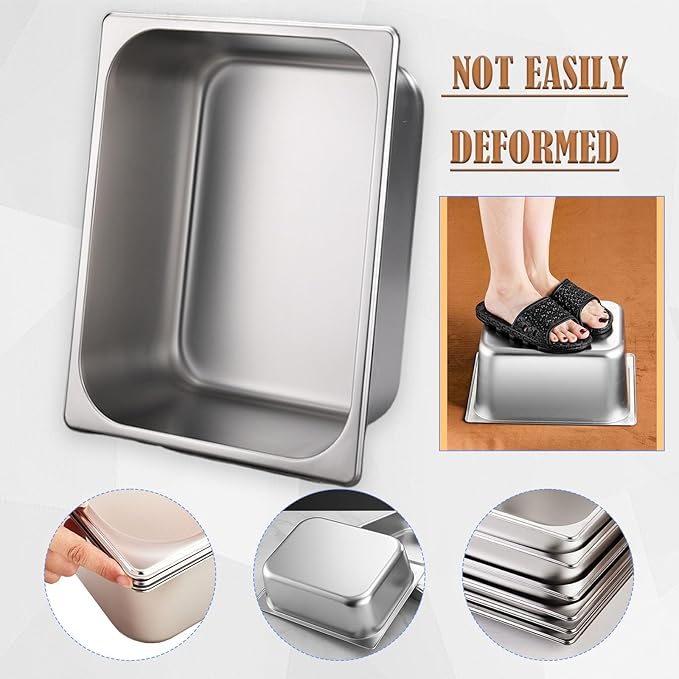 4 Pcs Half Size Hotel Pan 1/2 Size 2.5 Inch Deep Stainless Steel Steam Table Pan Half Pans for Chafing Dishes Breading Trays for Hotel Party Buffet Catering Supplies