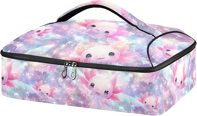 Casserole Carrier Kawaii AxolotlInsulated Casserole Carrier for Hot or Cold Food Thermal Lunch Tote for Potluck Parties Picnic Beach Fits 9 x 13 Inches Baking Dish