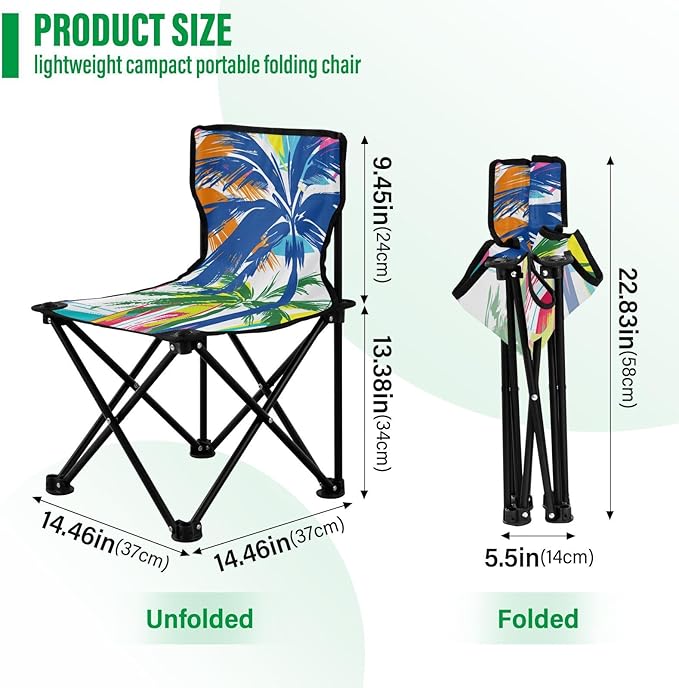 Colorful Palm Trees Portable Camping Chairs Folding Chair - Durable Oxford Fabric Lightweight Iron Frame Easy Fold Design - Ideal for Outdoor Activities Camping Fishing and Travel