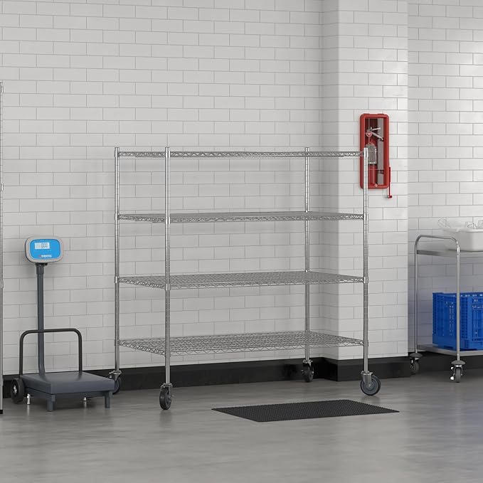 Commercial NSF Listed Chrome Mobile Wire Shelving Kit 30 x 54 x 60 with 4 Shelves Perfect for Warehouse Walk-in Refrigerator Freezer Grocery Store Restaurant Dishroom