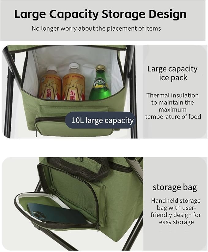 Portable Folding Camping Chair with Cushioned Outdoor Seat Large Capacity Ice Pack and Multifunctional PocketFishing and Camping Outdoor Use Thickened 600D Oxford High-Strength Load-Bearing (2)