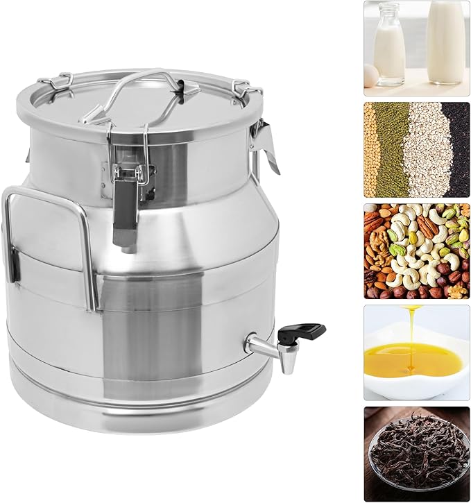 20L Stainless Steel Milk Can Heavy Duty Food Storage &amp Transport Container for Dairy Wine Grains Ideal for Home Farm &amp Commercial Use With a Faucet