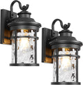Treekee Outdoor Light Fixture Wall Mount Modern Exterior Wall Sconce with Water Ripple Glass &amp E26 Sockets for Front Porch Farmhouse Rustic Black Wall Lantern Lamp for Patio Garage Home Yard