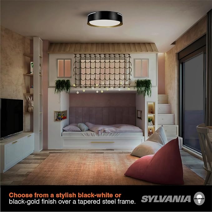 Sylvania 13 Flushmount Ceiling Light Luminaire 42.5W 5 CCT 2700/3000/3500/4000/5000K Dimmable 1400 LMS Black/White - 1 Pack (63470)