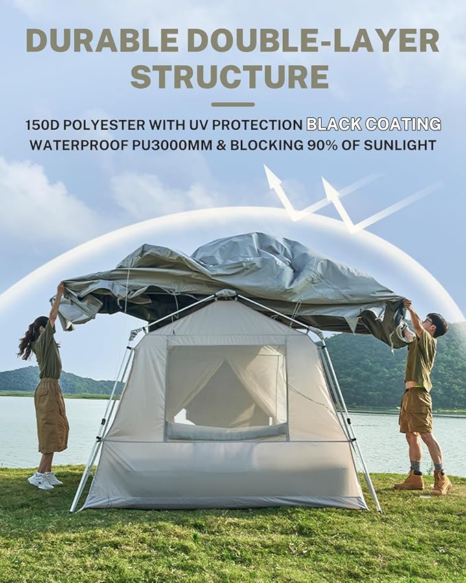 Mobi Garden Skyloft 4/8 Person Instant Tent Large Aluminum Alloy Cabin Tent Double Layer Full Rainfly Waterproof 4 Season Shelter Huge Interior with Pre-Attached Poles Air Vent &amp Carry Bag