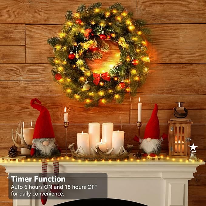 33ft Battery Operated String Lights (2 Pack) 100 LED Fairy String Lights Battery Powered w/Remote &amp Timer for Indoor Outdoor Christmas Trees Wreath Decoration Bedroom Patio - Warm White