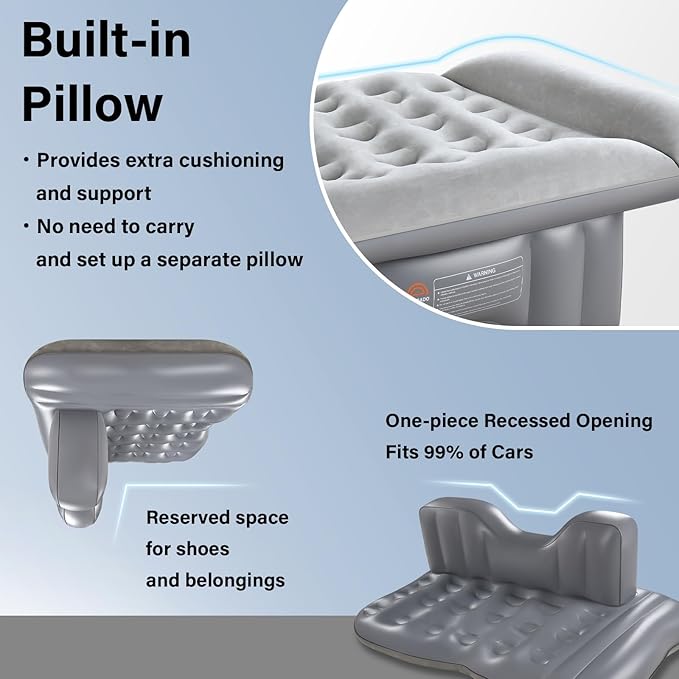 Coverado Car Air Mattress Back Seat Portable Wireless Inflatable Bed with Built in Air Pump&ampPllow Storage Bag Patch Kit Universal Back Seat Bed Sleeping Pad Fit Most Car Suvs L-51W-32