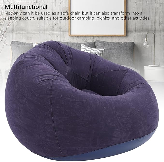 Inflatable Lounge Chair Premium PVC Material with Soft Flocking 80kg Capacity Compact Foldable for Living Room Bedroom Office Camping Travel (Dark Blue)