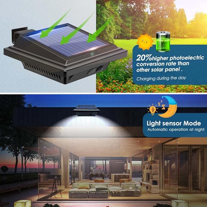 Gutter Solar Patio Decor Lights 40 LED Deck Outdoor Waterproof Fence for Wall Backyard Porch Pool Step Stairs Yard Garden Pathway (6 Pack-Black Cool White)