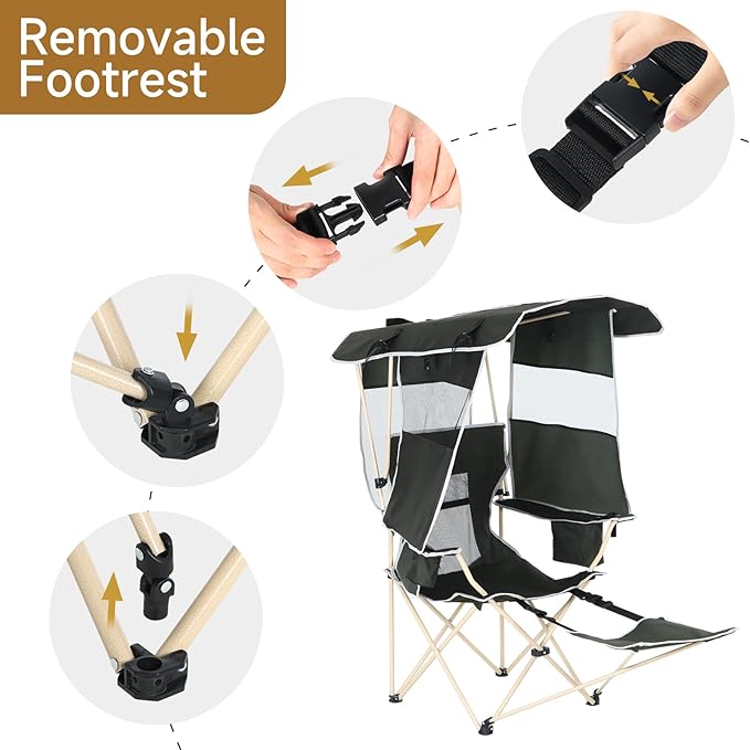 CDEN Canopy Chair Chair with Shade Umbrella Chairs Foldable Camping Chairs with Detachable Footrest Cooler Bag Cup Holder for Camping Picnic Sports Patio Traveling (1 Pack)