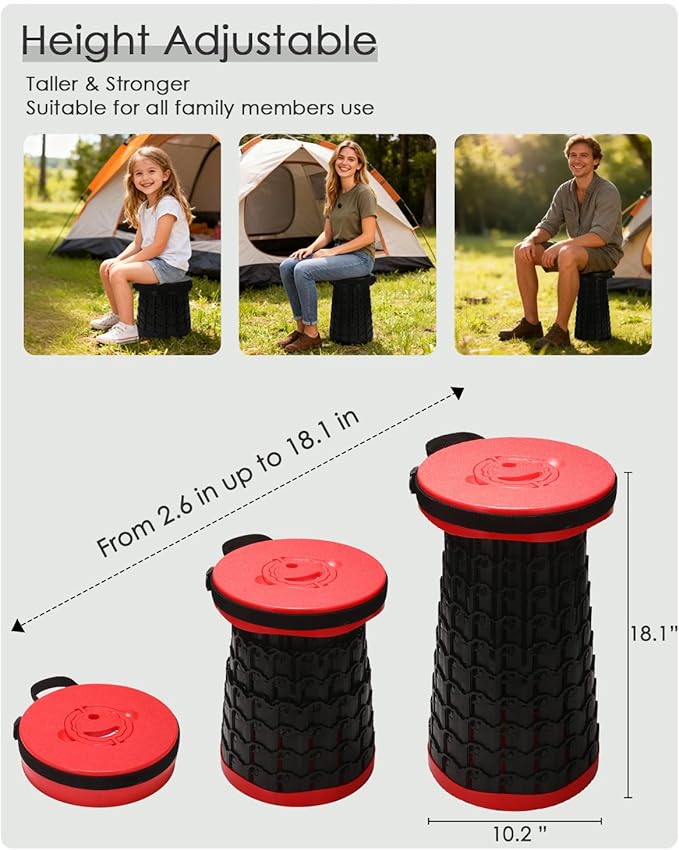 Upgraded Collapsible Stool 800 lbs Heavy Duty Capacity &amp Lightweight 2.6 lbs 18-Inch Portable Retractable Folding Stool for Adults Camping Fishing Hiking BBQ Travel Outdoor Events