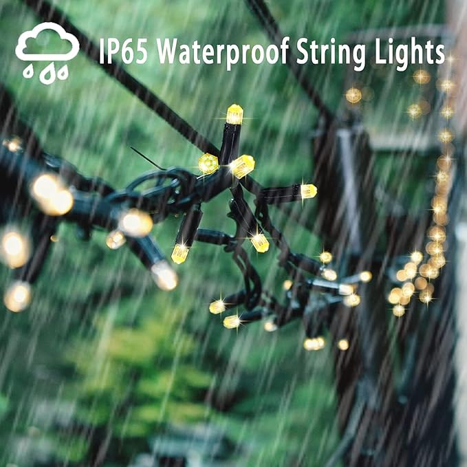 Solar Christmas Lights Outdoor115 Ft 300 LED 8 Modes Waterproof Patio Lights for Christmas Tree Patio Yard Garden Party Decor (Warm White)