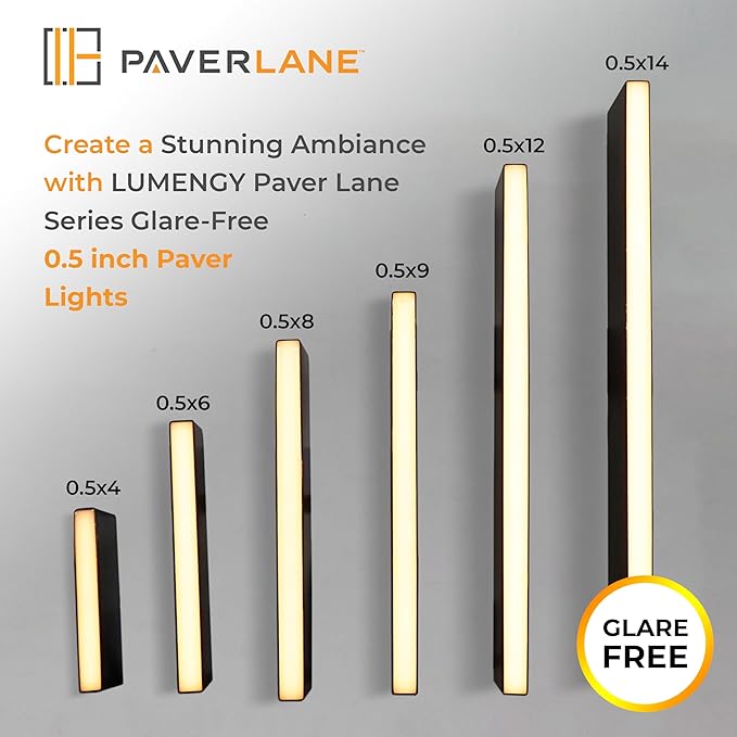 LUMENGY Paver Light Slim 0.5x16 Inch (0.55x15.75) 2700K Warm White Glare-Free Linear Lighting for Driveways Walkways and Paver Borders 12V Hardwired IP67 Waterproof Drive-Over Rated