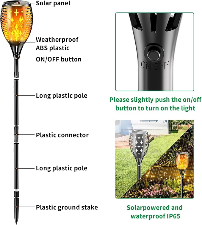 YoungPower 43'' Large Solar Torch Lights Flickering Flames Torches Waterproof Outdoor Flame Decoration Lighting for Yard Driveway 2 Pack