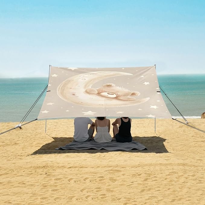 Camping Sun Shelters Cute Bear Sleeping on Crescent Moon Beach Canopy 126 * 110.2in