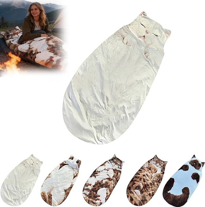 Fluffy Cat Sleeping Bag for Adults Washable Warm Plush Cat Envelope Sleeping Bag for Camping Sleepovers Home Lounging69×32in