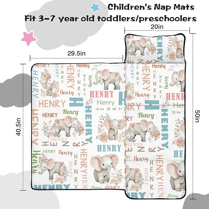 Personalized Toddler Nap Mat – Custom Name Sleeping Bag with Pillow &amp Blanket Roll-Up All-in-One Nap Mats