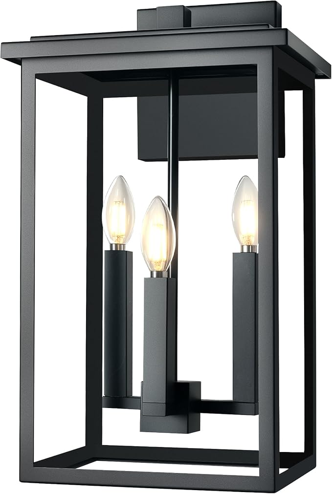 Modern Outdoor Wall LightsLarge Exterior Wall SconceBlack Porch Light FixtureOutdoor House Lights Wall MountWaterproof Outside Light For Garage Front Door With Thick Clear Glass E12 1 Pack