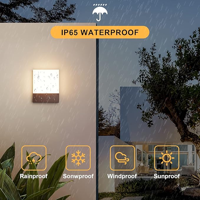 Modern Outdoor Led Wall Light 24W 3000K Wall Porch &amp Patio LightExterior Hardwired Wall Light FixturesIP65 Waterproof Square Wall Lamp for Garage Front DoorHouse Yard(Rust1-Pack)