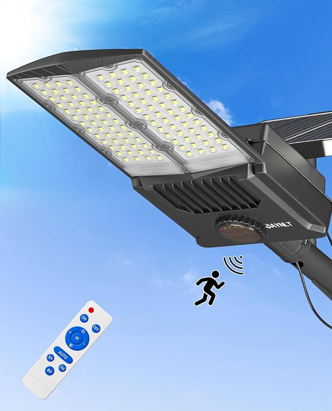 JAYNLT Y-8000W Solar Street Lights Outdoor6500K 600000LM High Power Parking Lot Lights Commercial Dusk to Dawn IP67 Waterproof Solar Security Flood Lamps Motion Sensor for FarmGarage