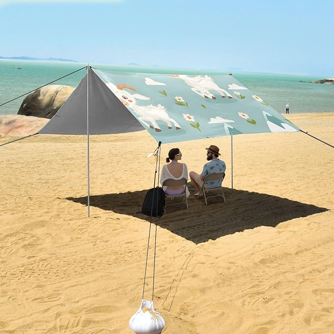 Goat Smile Cartoon So Cute Camping Sun Shelter Beach Tent Portable Beach Sun Shade Outdoor Canopy for Camping Trips Fishing Picnic