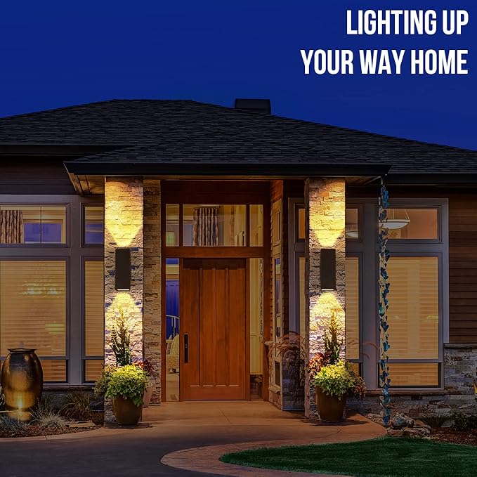wowlite Modern Up Down Wall Lights Outdoor Dusk to Dawn Photocell Sensor LED Outdoor Wall Lighting IP65 Waterproof Bronze Porch Lantern 13 Square Wall Sconce for House Garden Entrance 2 Pack