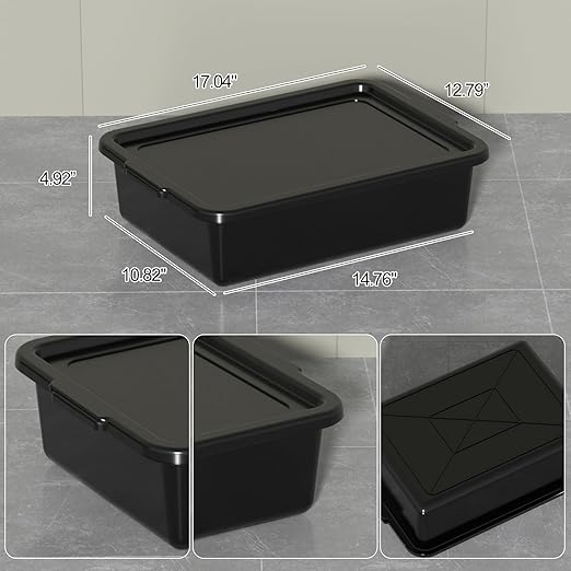 13 L Commercial Bus Tubs with Lids Plastic Bus Tub Tote Box Black 3 Packs