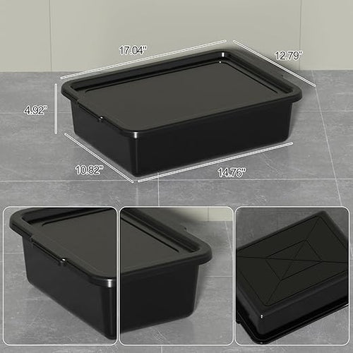 13 L Commercial Bus Tubs with Lids Plastic Bus Tub Tote Box Black 3 Packs