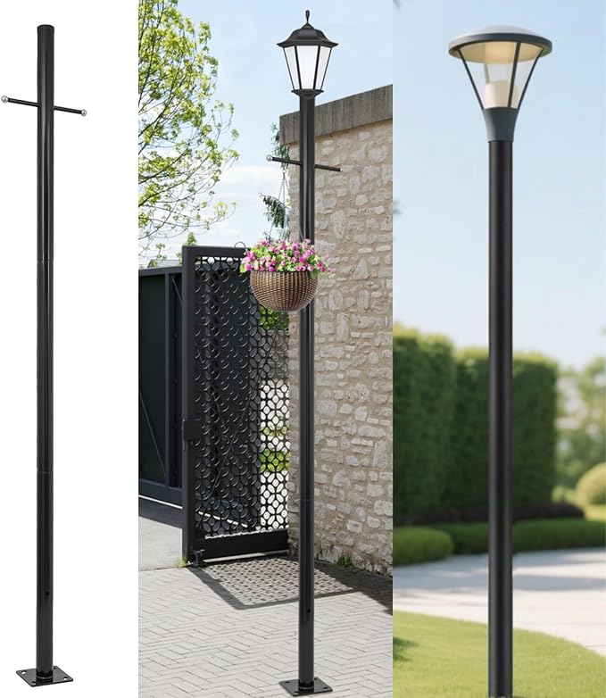 10FT Outdoor Lamp Post Split Street Light Pole with Cross Arm Base Mount Lighting Post Fixtures for Pathway Courtyard Parking Lot Fits Standard 3 Post Top Fixtures (10FT 76mm Base Mount)