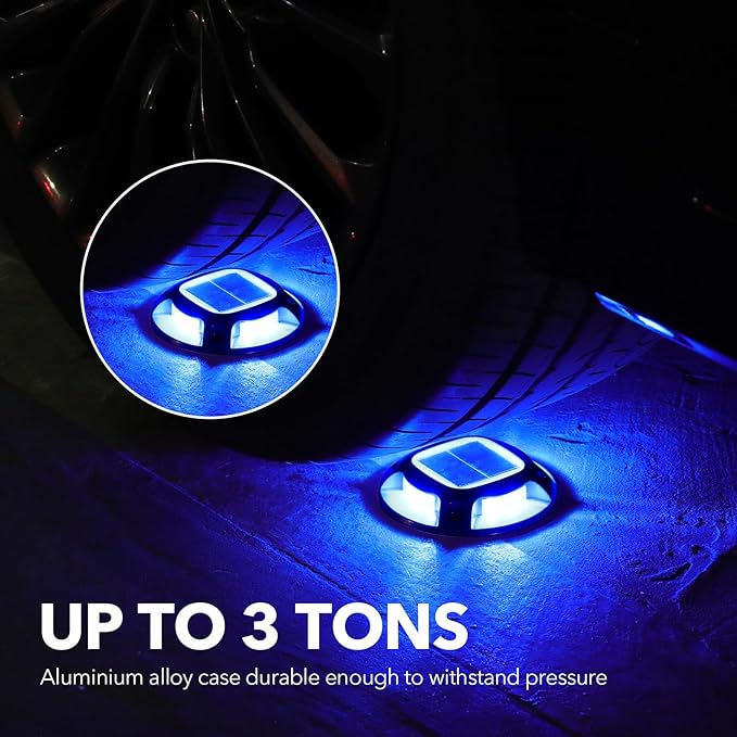 AGPTEK Solar Driveway Lights Outdoor 4 Pack 2 Color Modes LED Deck Dock Marine Waterproof Security Marker Lights for Step Sidewalk Stair Garden Pathway Walkway Yard(Blue Light/Cool White Black)