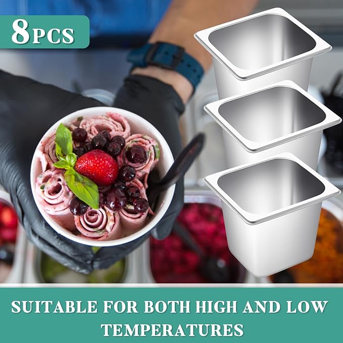 Jinei Steam Table Pan 1/6 Hotel Pan Stainless 201 Steel Size 6'' Deep Storage Catering Metal Commercial Food Pans for Kitchen Restaurant Buffet Party Supplies(8 Pcs)