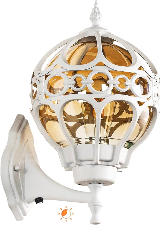 Globe Outdoor Wall Lights with Dusk to Dawn SensorWaterproof White Sphere Outside Wall Light Fixtures Anti-Rust Exterior Aluminum Round Porch Lights for Patio Porch Backyard GarageLarge