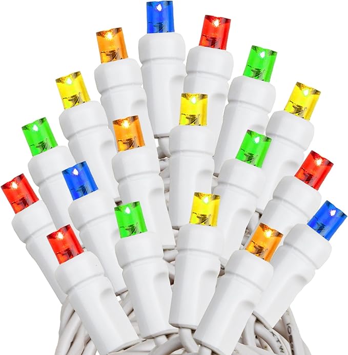 Novelty Lights 34ft Christmas String Lights 100 Multicolor LED Bulbs on White Wire 4 Spacing Connectable Indoor Outdoor Commercial Grade Lighting for Holidays Patio Weddings