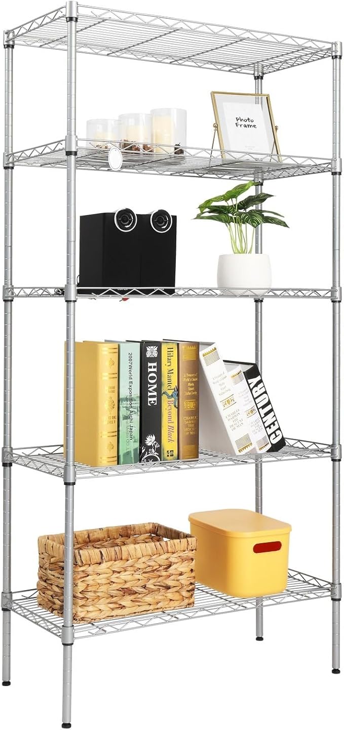 Adjustable Chrome Plated Iron Storage Rack 5-Layer Floor Standing Storage Rack Silver (35.43 X 13.78 X 70.87)“