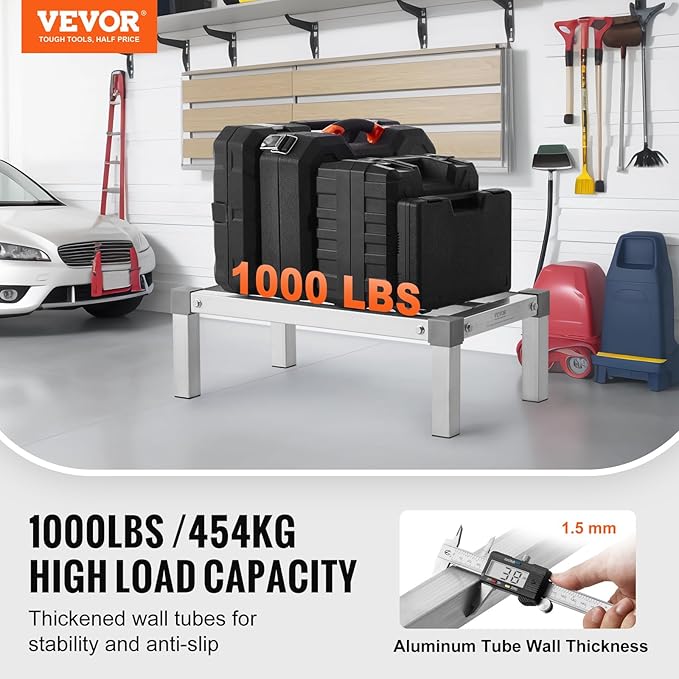 VEVOR Aluminum Dunnage Rack 24” x 14” Commercial Food Floor Rack 8” Off the Floor 1000 lbs Capacity Adjustable Aluminum Storage for Storage in Restaurants Kitchens Garages and Vehicles