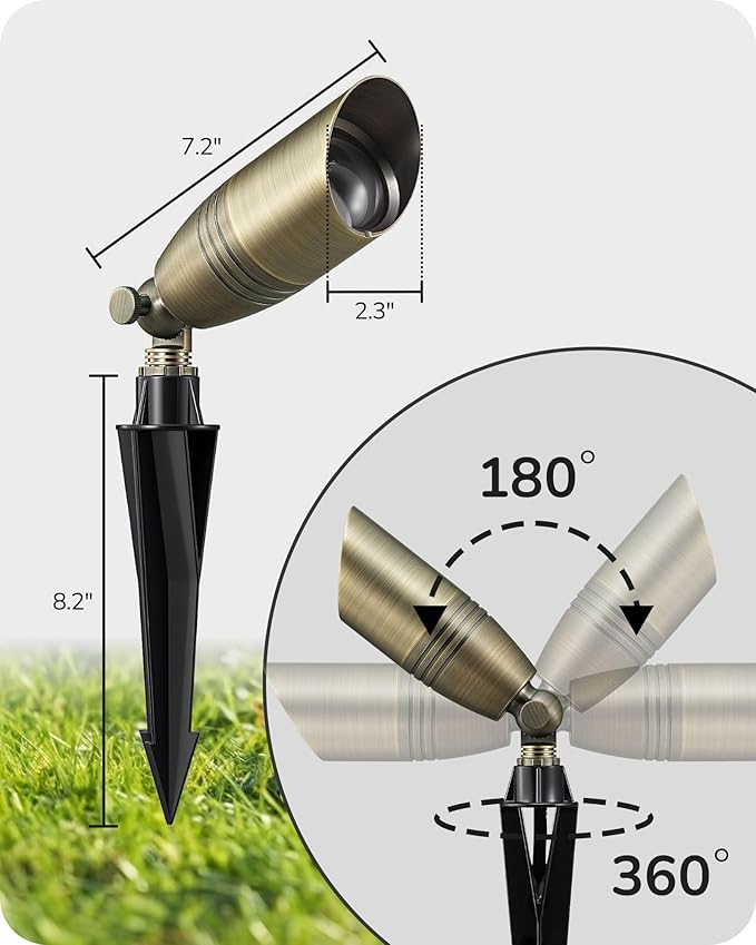 EDISHINE Solid Brass Landscape Spotlights 12V LED Low Voltage Landscape Lights 3CCT MR16 Bulb Included Bronze Heavy Duty Waterproof Spot LightsOutdoor Lighting for Garden Yard Tree 4 Pack