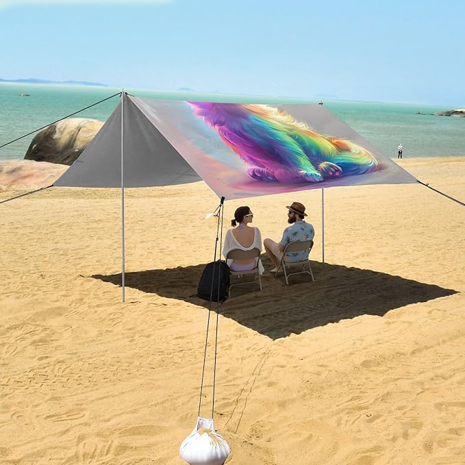 ALAZA Rainbow Cat Kitten Beach Tent Sun Shelter UPF50+ Protection Beach Shade Canopy w/ 4 Sandbags for Outdoor Camping Fishing Backyard Fun Picnic 10x9 ft